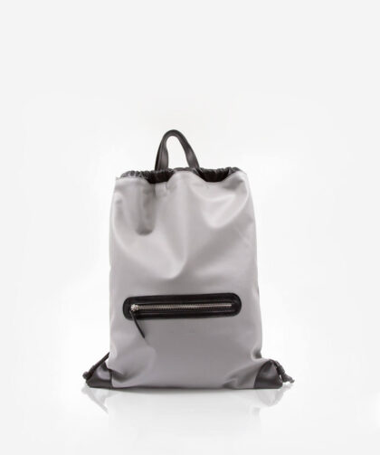 A Magic Cabinet-Leather Drawstring Backpack Grey HAK Studios