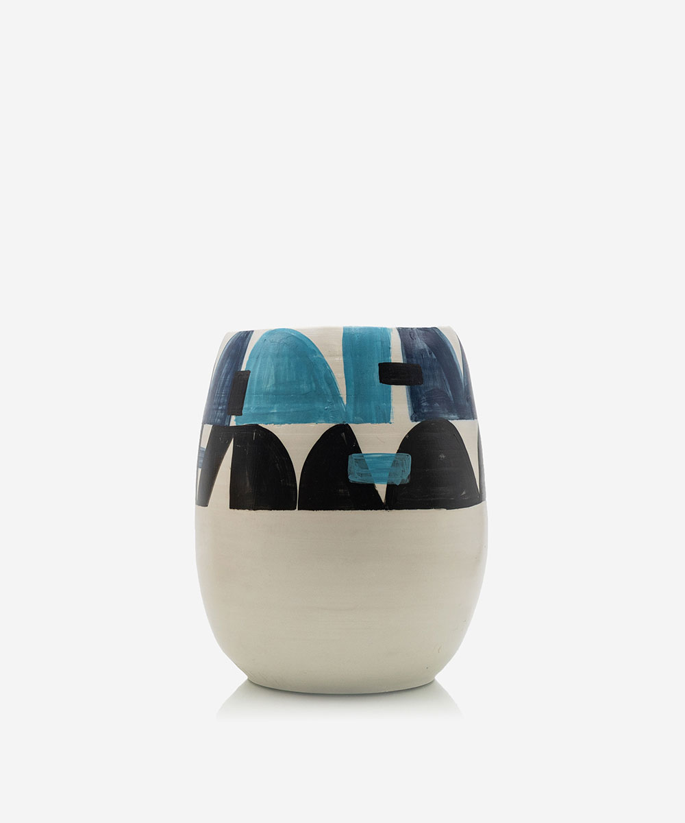 A Magic Cabinet - White Clay Vase with Design Around Rim Fleria