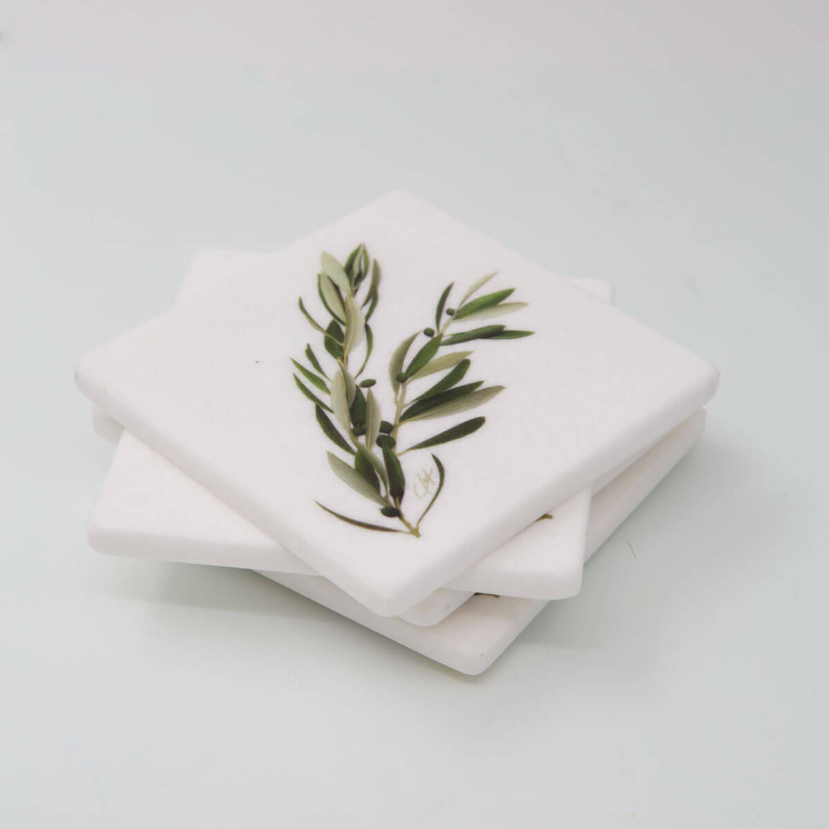 A Magic Cabinet-Set of 4 Marble Sous Verres with Olive BranchTibia
