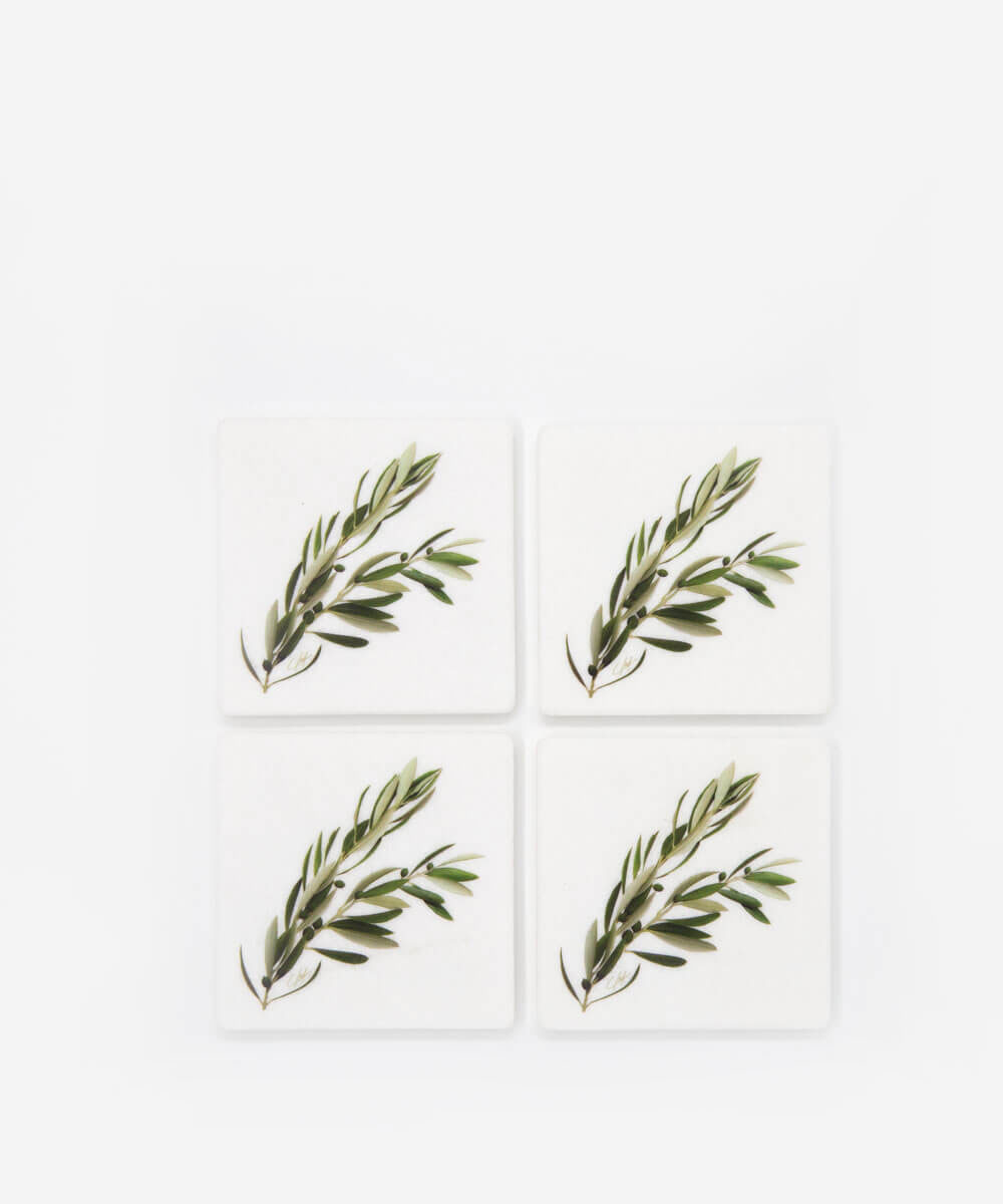 A Magic Cabinet - Set of 4 Marble Sous Verres with Olive BranchTibia